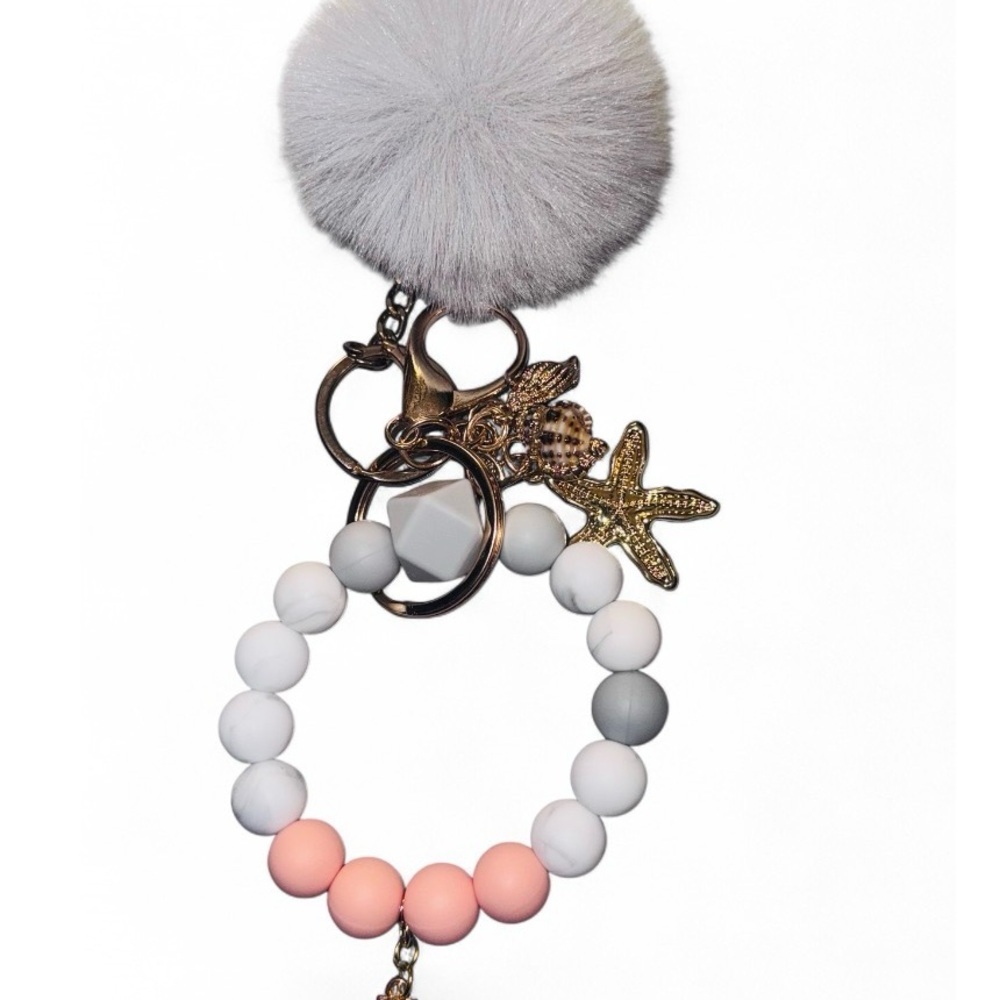 Elegant Gold and Pink Charm Bracelet Keychain - Picture 2 of 6